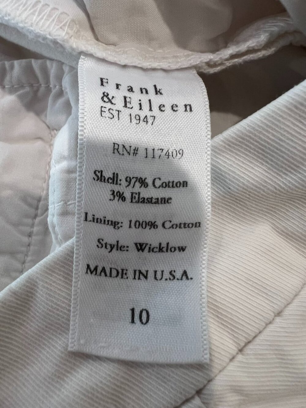 Frank Eileen Wicklow Pants Womens 10 Blackstone Chalk The Italian Chino Casual - Picture 6 of 11